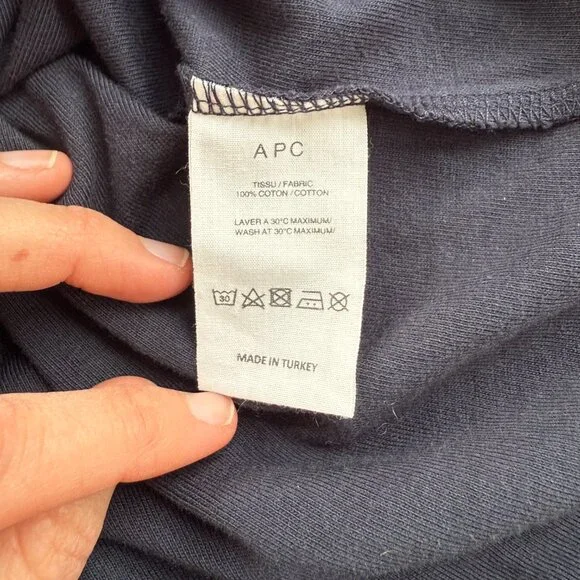 APC Men’s Navy Logo Stripe Tee | 100% Cotton | Size M | Great Condition - Picture 4 of 4